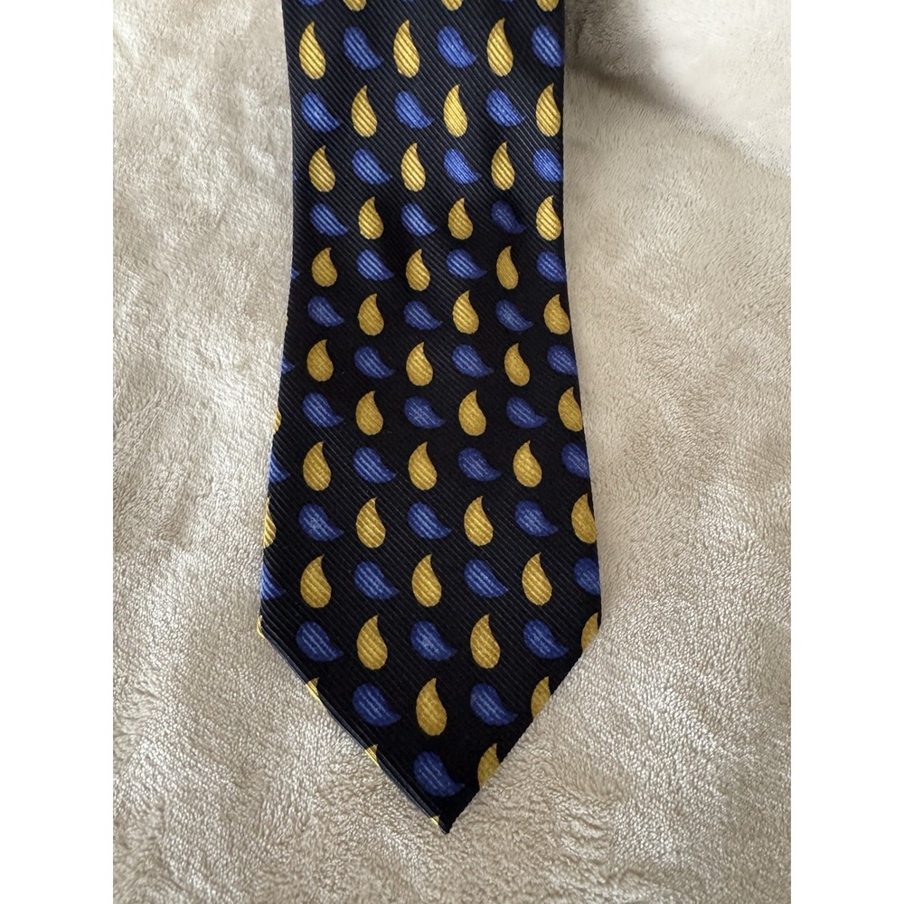 Giacomo De‎ Senese Milano Silk Tie Black Blue Gold Paisley Italian Designer Tie
